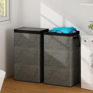 Imagem de Cesto organizador para roupas e brinquedos cinza, lavavel, compacto, duravel, resistente, e maleavel.