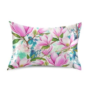 Imagem de Flores Folhas Rosa King Queen Travesseiros Padrão Fronhas de Cetim Estampa Refrigerante Cama Travesseiro Slip King Size 101.6 cm x 50.8 cm