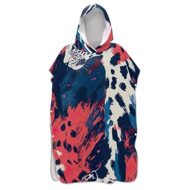 Imagem de TSENQUE Roupão leve para troca de poncho de surfe para toalha de banho com capuz de praia moderna abstrata estampa de leopardo ponchos adultos para mulheres