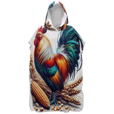 Imagem de Joisal Roupão de mudança branco Farm Rooster para adultos, poncho de surfe, ponchos femininos vestíveis com capuz, toalha floral