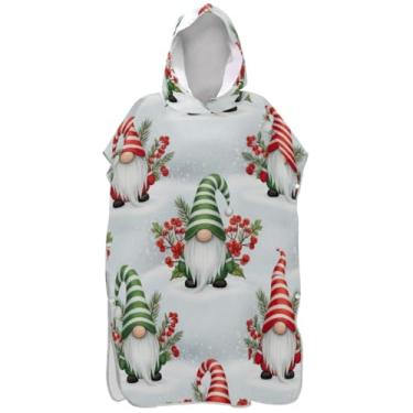Imagem de Joisal Roupão para adultos, poncho de surfe, com capuz, toalha de natação, fofo, plus size, gnomos de Natal, bagas vermelhas, poncho masculino com capuz