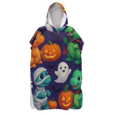 Imagem de TSENQUE Poncho de surfe para adultos trocador de roupão de praia com capuz toalha floral leve bonito desenho animado dinossauros Halloween ponchos de praia para homens