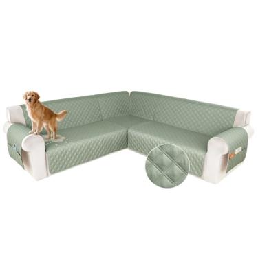 Imagem de HDCAXKJ Capa de sofá secional à prova d'água em forma de L, capas de canto laváveis, à prova de animais de estimação, protetor de móveis em forma de U com tiras antiderrapantes atualizadas (grande
