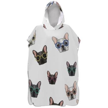 Imagem de Joisal Trocador de poncho de surfe para adultos toalha de banho com capuz absorvente bonito buldogue francês ponchos de praia brancos para homens