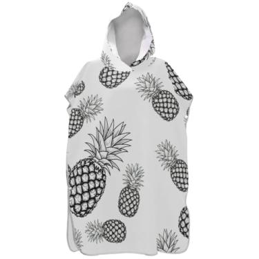 Imagem de Joisal Poncho de surfe de secagem rápida para mudança de roupão de praia com capuz toalha de banho abacaxi branco ponchos adultos para mulheres