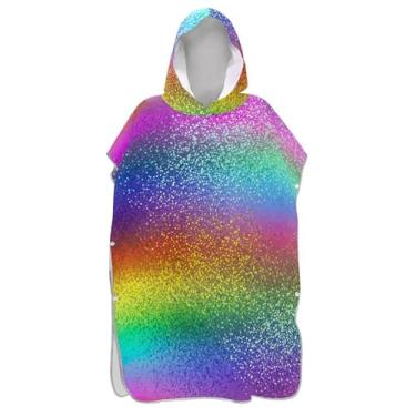 Imagem de TSENQUE Poncho de surfe para adultos trocador de roupão de praia com capuz toalha de natação plus size cores vibrantes arco-íris poncho masculino com capuz