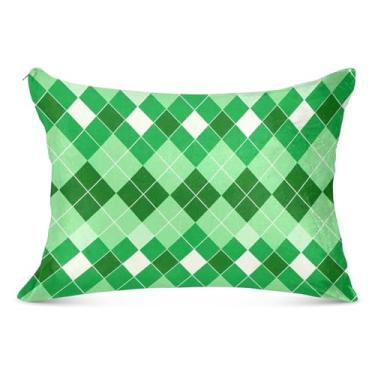 Imagem de Capas de travesseiro de flanela verde xadrez estética decorativas para travesseiro padrão Queen King capa de travesseiro de corpo fofo, tamanho Queen, 51 x 76 cm