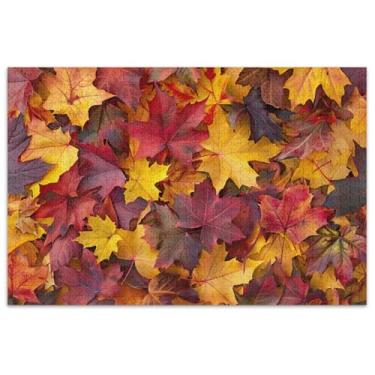 Imagem de Quebra-cabeça colorido de folhas de bordo de outono para adultos 1000 peças quebra-cabeça de arte engraçada quebra-cabeça duro elefante branco presentes de festa