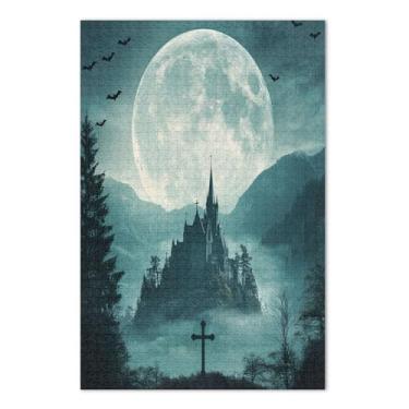 Imagem de Quebra-cabeças de morcegos cercados de castelo assustador, 1000 peças para adultos, jogos de quebra-cabeça para adultos com letras nas costas