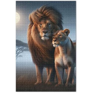 Imagem de Quebra-cabeça de paisagem africana com estampa de leões para adultos, 500 peças, presentes para amantes de quebra-cabeças, natureza, flor, pintura animal, 51 x 35 cm