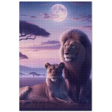 Imagem de Quebra-cabeças de paisagem de animais africanos de leões 500 peças para adultos cenário flor arte mordaça presente quebra-cabeça presentes, 51 x 35 centímetros