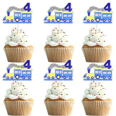 Imagem de 18 Pieces Train Chugga Cupcake Toppers Kids 4th Birthday Happy Decorations, Boys and Girls Birthday Party, Transportation Railroad Track Party Steam Train Choo Decorations (4th)