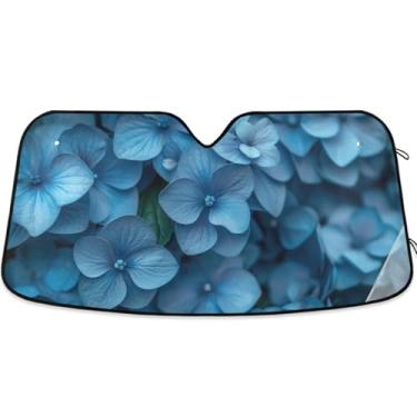 Imagem de Guarda-sol de flor de hortênsia azul personalizado para para-brisa de carro engraçado caminhão dobrável sombra de carro para-brisa frontal automotivo M, 139,7 cm x 70,1 cm