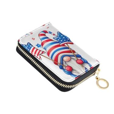 Imagem de Carteira feminina com suporte para cartão de crédito com bloqueio de RFID, carteira de couro com zíper e bolsa de moedas, gnomos fofos, azul, vermelho