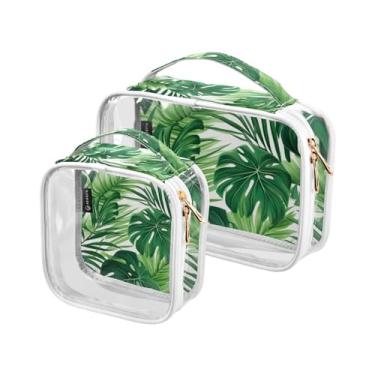 Imagem de GAIGEO Símbolos de Halloween em conjunto de sacolas de higiene pessoal transparente laranja, bolsa de maquiagem de higiene pessoal, bolsas de acessórios de viagem, pacote com 2, Folhas de palmeira