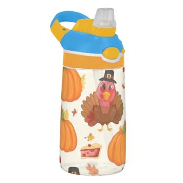 Imagem de Garrafa de água infantil de 473 ml com tampa de canudo à prova de vazamento, garrafa de água esportiva para escola, reutilizável, 473 ml, copo Tritan Kids, alça de transporte, desenho de perus fofos