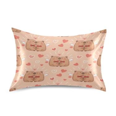 Imagem de Blueangle Fronha de cetim refrescante para cabelo e pele, capa de almofada capivaras de desenho dos namorados, tamanho padrão 51 x 66 cm com fecho de envelope (182)