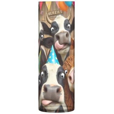 Imagem de Vaca engraçada animais de fazenda vasos altos de plástico bonito vaso de flores de cilindro decorativo decoração de quarto estética, 30 cm x 9,9 cm