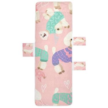Imagem de Cute Poodles Dogs Pink Chaise Lounge Cadeira de Praia Toalha de Cadeira de Praia com Bolso Superior Ajustado Espreguiçadeira de Praia Externa 215,9 cm x 76,2 cm