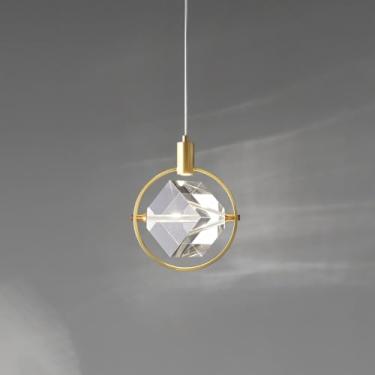 Imagem de HEYAN Luminária Pendente De Cristal Moderna Em Dourado Escovado, Pequeno Minilustre De Cristal Para Bar De Ilha, Quarto, Corredor, Sala De Jantar, Sala De Estar (Dourado, 1 Luz)