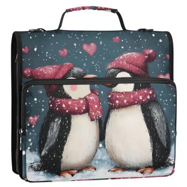 Imagem de Fichário para casais de pinguim de 3,8 cm com 3 anéis resistentes com zíper e alça de ombro para portfólio escolar com suporte de 500 folhas