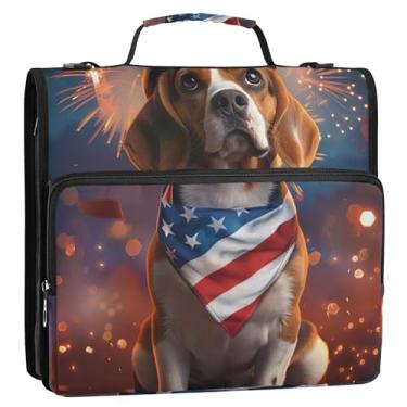 Imagem de Fichário fofo Beagle Dog American USA 3,8 cm com 3 argolas resistentes com zíper e alça de ombro para armazenamento escolar, pasta de portfólio com alça