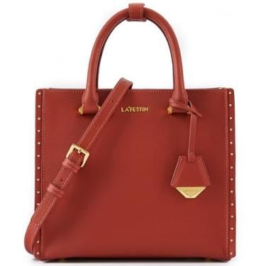 Imagem de LA FESTIN Bolsa de ombro feminina de couro quadrada com alça ajustável, Vermelho