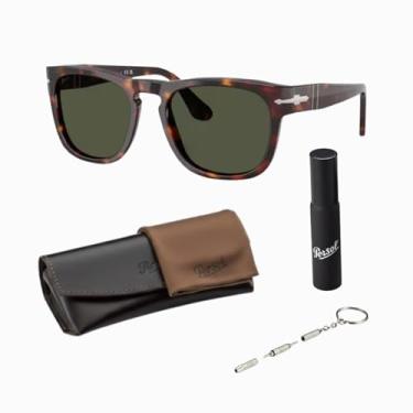 Imagem de Persol ELIO PO3333S Óculos de sol quadrados com kit oficial de óculos, Armação Havana | Lente verde