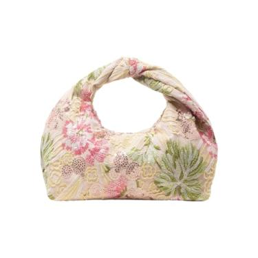 Imagem de Bolsa feminina Y2k com alça superior de lantejoulas para festa à noite com bordado floral, Amarelo, One Size