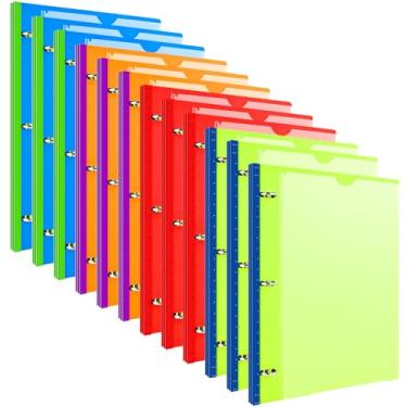 Imagem de INFUN Fichário telescópico de 3 anéis de 2,5 cm - 12 peças, fichário redondo flexível com capa frontal personalizável e bolso transparente para catálogo, anéis de 2,5 cm, capacidade para 225 folhas