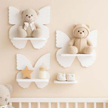 Imagem de Trio de Prateleira MDF Borboleta Nichos Quarto de Bebê Decoração Infan