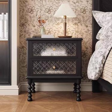 Imagem de Mesa de cabeceira de madeira maciça com 2 gavetas, mesa lateral de cama prática/mesa de cabeceira, mesa de canto para quarto, alça de metal, para quarto, sala de estar, armário, carvalho natural