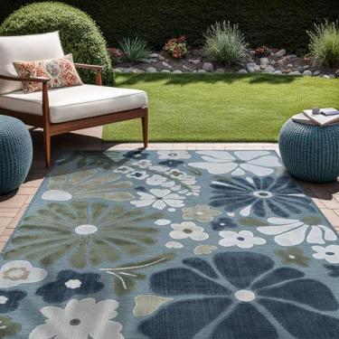 Imagem de Beverly Rug Tapete para ambientes externos, 20 x 25 cm, moderno, floral, tropical, para pátio externo e interno, fácil de limpar, sem queda, sala de estar, varanda, jardim, lavável, tapete externo (8