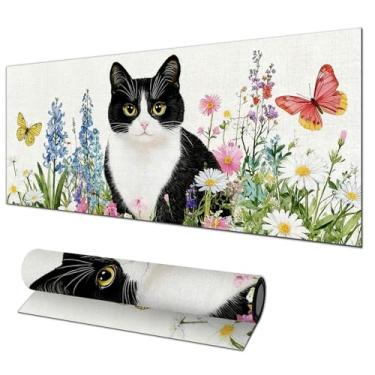 Imagem de HOMETITUTE Tapete de rato floral para jogos de gato GG 81,5 x 11,8 polegadas antiderrapante teclado protetor de mesa tapete de rato grande para casa e escritório acessórios de mesa