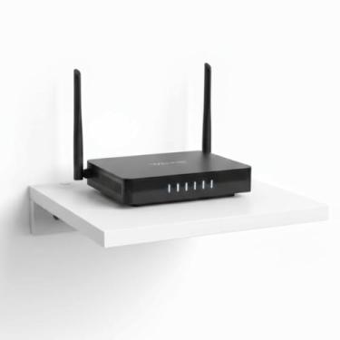 Imagem de Suporte de Parede para Modem e Roteador em MDF Premium – Organização de Cabos e Design Minimalista, com Kit de Instalação Incluso