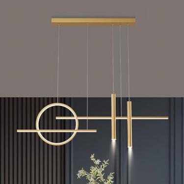 Imagem de Luminária pendente moderna com intensidade regulável, altura ajustável, iluminação pendente LED para mesa de jantar com controle remoto para iluminação de sala de jantar e cozinha (dourada,