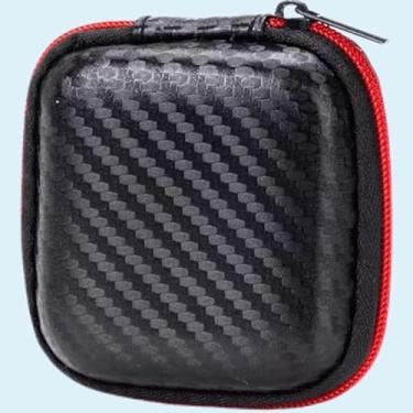 Imagem de 1 capa para fone de ouvido com zíper, caixa de armazenamento de couro portátil para viagem, cabo USB, bolsa rígida de transporte para carro, memória de moeda, fibra de carbono