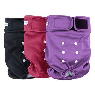 Imagem de Leekalos Fraldas reutilizáveis laváveis para cães femininas (pacote com 3) – Fraldas altamente absorventes para cachorros – Fraldas ajustáveis para filhotes de cachorro (grande, vermelho, roxo, preto)