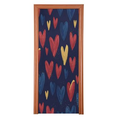 Imagem de ATTX Capa de porta frontal com corações azuis cobalto - Tecido elástico lavável decoração de férias para festas, casa, decoração de porta da frente, 36 x 98 polegadas (323)