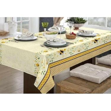 Imagem de Toalha de Mesa Linhão Rústica Oxford - Estampada, 4, 6 e 8 Lugares, Durável e Elegante para Cozinha ou Sala de Jantar(Abelha Mel,2,20x1,40)
