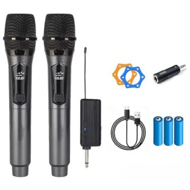 Imagem de HUACAM Microfone de karaokê sem fio, bateria de 8 horas, microfone portátil com receptor de recarga e adaptador de 3,5 mm, cinza - para cantar, festas, entretenimento de música em casa