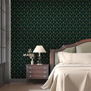 Imagem de Yullpaper Papel de parede preto fosco Descasque e cole papéis de parede geométricos para quarto Papel de parede removível Preto Stick and Peel Backsplash Papel de parede para locatário de móveis