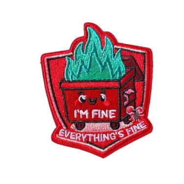 Imagem de I'm Fine Everything's Fine Meme Moral Patch Engraçado Rosa Dumpster Fire Design Bordado Gancho e Laço Emblema para Colete Tático Militar Mochila Exército Bolsa Academia Roupas Capacetes