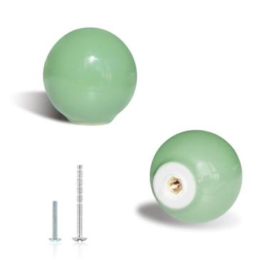 Imagem de Pidynx Pacote com 8 maçanetas verdes de armário de cerâmica de 3,3 cm puxadores de armário bonitos coloridos de orifício único para gaveta 33 mm alças redondas de armário para quarto infantil cozinha