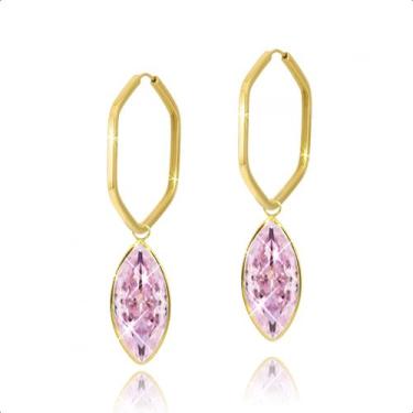 Imagem de Brinco Argola Com Par de Pingentes Ouro 18k - SofistGold Joias, Rosa