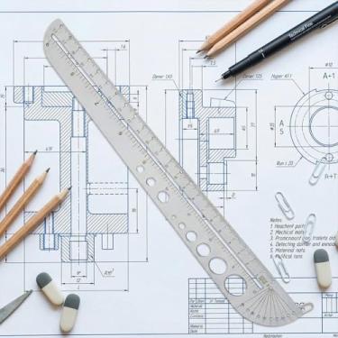 Imagem de Régua multifuncional de aço inoxidável com transferidor, medidor de régua de borda reta de 23 cm e ferramenta de medição imperial