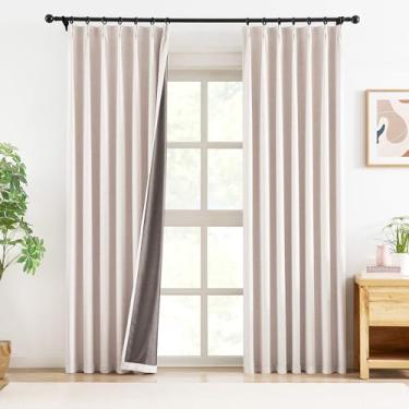 Imagem de Cortinas blackout plissadas para sala de estar, cortinas plissadas de linho texturizado com ganchos e anéis para quarto 101,6 cm L x 84 C, 2 painéis, rosa empoeirado, isolamento térmico 95% de