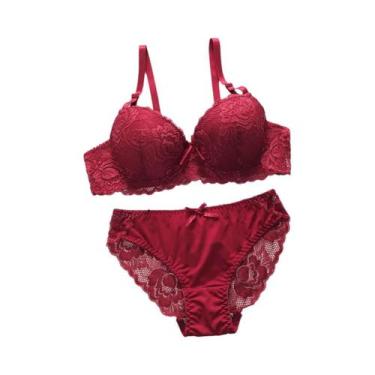 Imagem de Conjunto De Lingerie Sexy Feminina Com Sutiã Push up Floral De Renda E