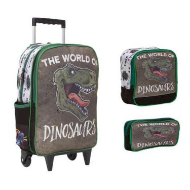 Imagem de Kit Mochila infantil Dinossauro Rodinhas Reforçada Toys 2U