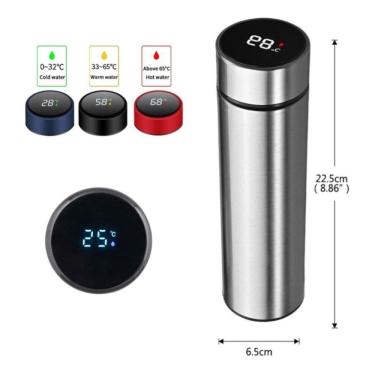 Imagem de Garrafa Térmica Cinza Com Medidor De Temperatura Digital Led